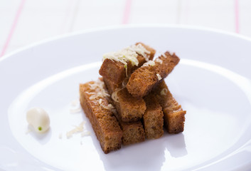 Garlic croutons bread with Grated cheese
