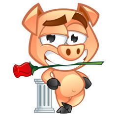 Cerdito con una rosa en la boca