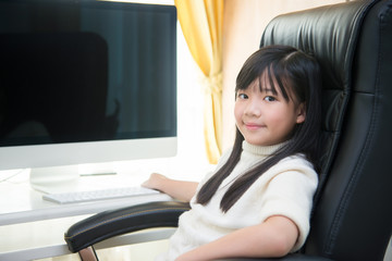 asian girl using computer