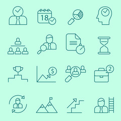 Business and time management icons, thin line design