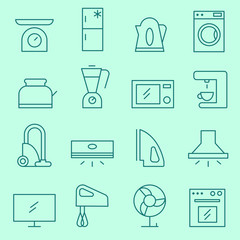 Household appliances icons, thin line design