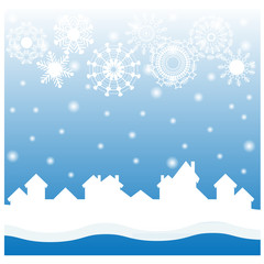 Naklejka na ściany i meble Christmas blue background with white snowflakes