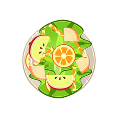 Salad with Oranges and Apple Served Food. Vector Illustration