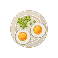 Breakfast with Grilled Eggs and Green Peas Served Food. Vector Illustration