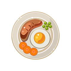 Breakfast Serving with a Fried Egg and Sausage. Vector Illustration