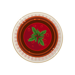 Borscht in a Bowl Served Food. Vector Illustration