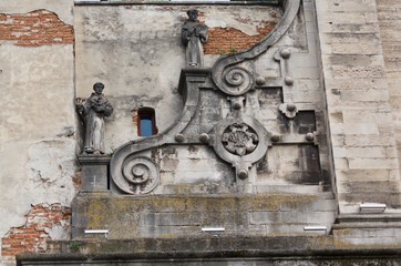 Fototapeta na wymiar Facade of ancient Greek Catholic Church. Lviv, Ukraine
