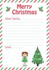 letter to santa with christmas trees and girl elf