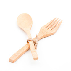 wooden fork and spoon  isolated