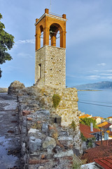 Fototapeta na wymiar Medieval Clock tower in Nafpaktos town, Western Greece