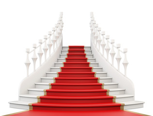 Staircase with red carpet. 3d illustration.