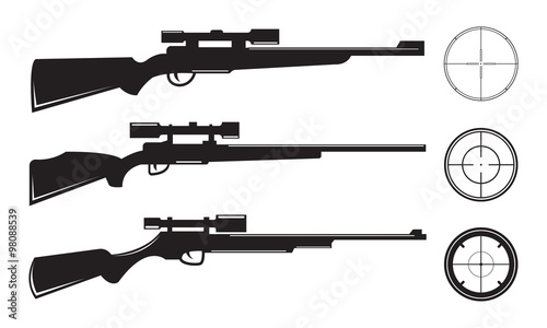 "Sniper With A Variety Of Types And Shot Targets Symbols - Silhouette