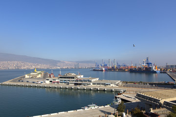 Big cargo ship waiting to be loaded in the izmir port of Alsancak.