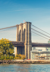 The Brooklyn Bridge on a sunny day. New York City, USA