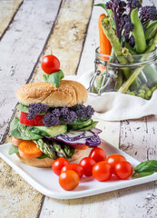 Vegan burger with fresh vegetables