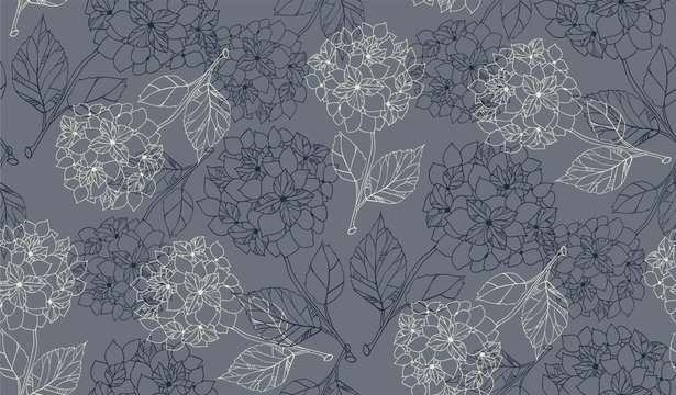 Flower seamless pattern with hydrangeas.