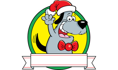 Cartoon illustration of a dog with a banner.