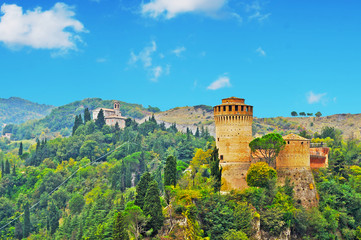  Brisighella with Santuario del Monticino and fortress - obrazy, fototapety, plakaty