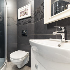 Black tiles in contemporary toilet