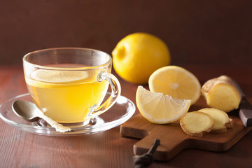 hot lemon ginger tea in glass cup