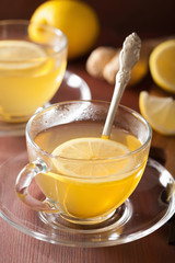 hot lemon ginger tea in glass cup