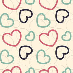 cute lovely and romantic seamless vector pattern background with hearts and circles