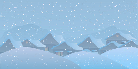 Vector illustration. Village in the snow. 