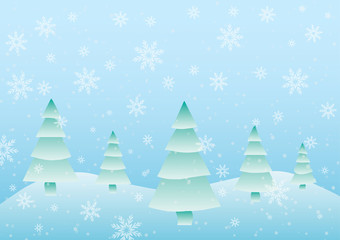 Vector illustration. Christmas trees, ice and snow.