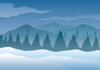 Fototapeta na wymiar Vector illustration. Vector illustration. Snowdrifts on the background of trees.