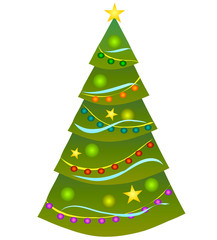 Vector illustration. Christmas tree on white background.