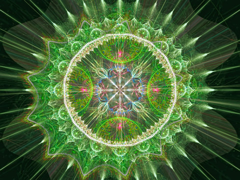 Abstract digitally generated image bright green rings