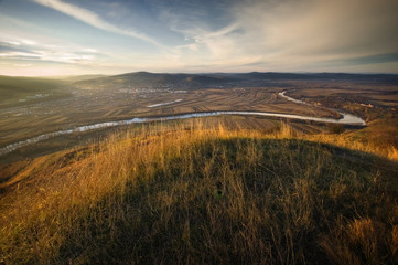 landscape with river at sunset