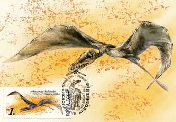 Ископаемое животное - Сордес волосатый (Sordes pilosus). Картмаксимум Министерства связи СССР