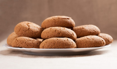Oatmeal cookies on a white plate