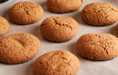 Oatmeal cookies on paper for baking