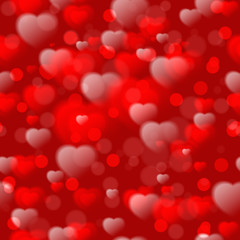 Seamless pattern with fuzzy hearts on red background. Vector illustration