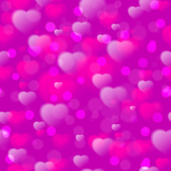 Seamless pattern with fuzzy hearts on purple background. Vector illustration