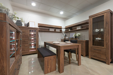 Modern dining room interior in the evening