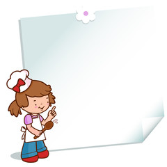 Background with little girl chef. Vector illustration