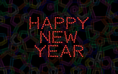 Happy New Year made from red hearts on abstract background