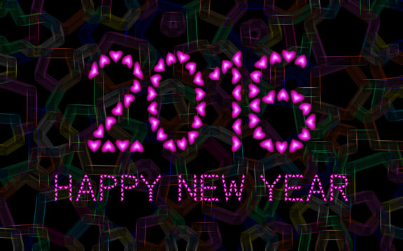 2016 Happy New Year made from pink hearts on abstract background