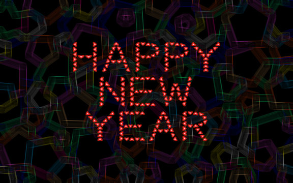 Happy New Year made from red hearts on abstract background