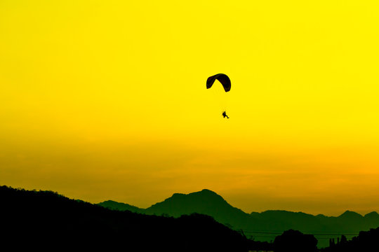 Paramotor flying in the sky