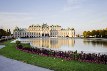 Fototapeta na wymiar The palace complex Belvedere in Vienna, Austria. Belvedere Garden in autumn.