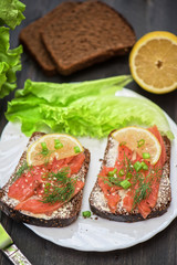Sandwich with salmon for breakfast
