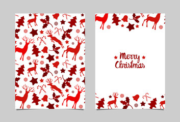Greenting cards with christmas pattern background with reindeer