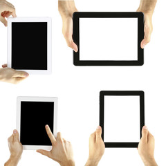 Hands holding tablet-pc isolated on white