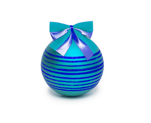 Christmas ball with ribbon and a bow, isolated on white backgrou
