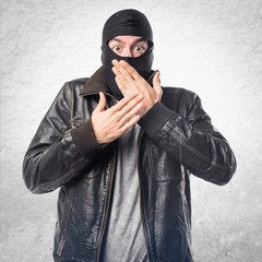 Robber doing surprise gesture