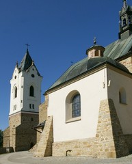 Fototapeta na wymiar Catholic church with tower in Biezdziedza near Jaslo